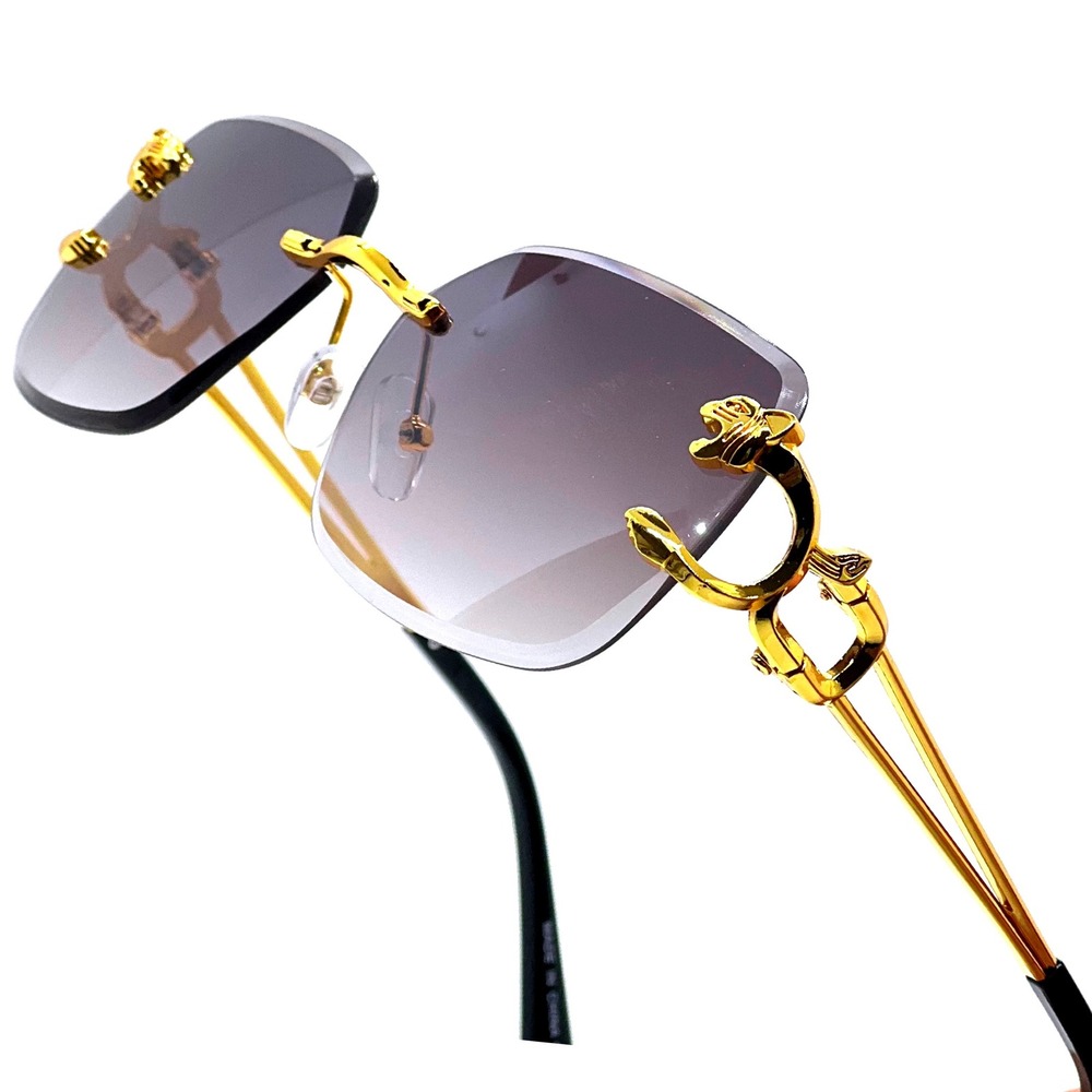 Rimless Sunglasses Gold Frame Gradient Lens Cat Detail Designer Fashion Lentes